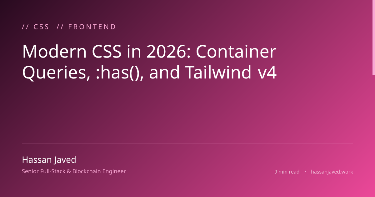 Modern CSS in 2026: Container Queries, :has(), and Tailwind v4